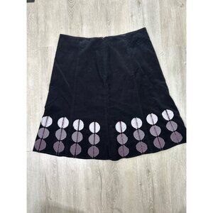 Boden Womens Corduroy Skirt A-Line Black Circle Applique Embroidered Retro 10R